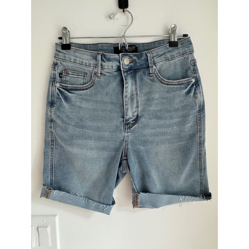 Judy Blue JB150205 MD Women Medium Wash High Rise Raw Hem Denim Shorts Size M
